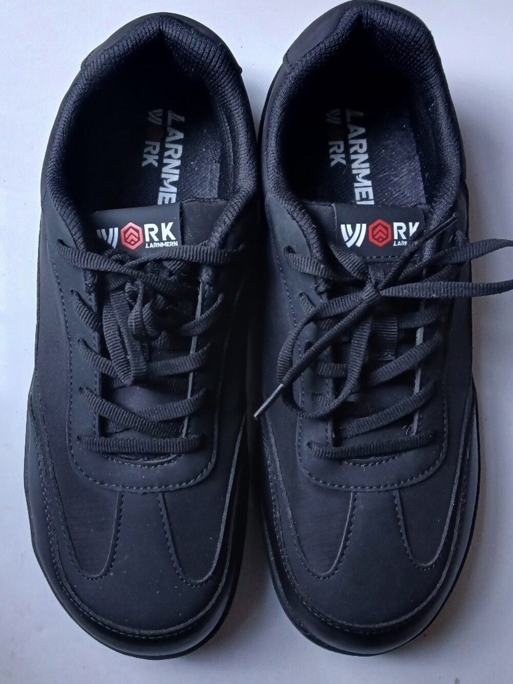 Larnmern Work Black Lace-Up Work Boots for Men Size 9.5
